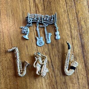 Musical Saxophone/Instrument Brooch Set